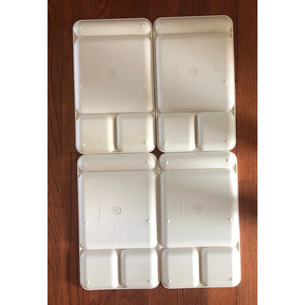 Set of 4 Vintage Tupperware Divided Trays Plate Lunch Dinner Picnic Camping 1535